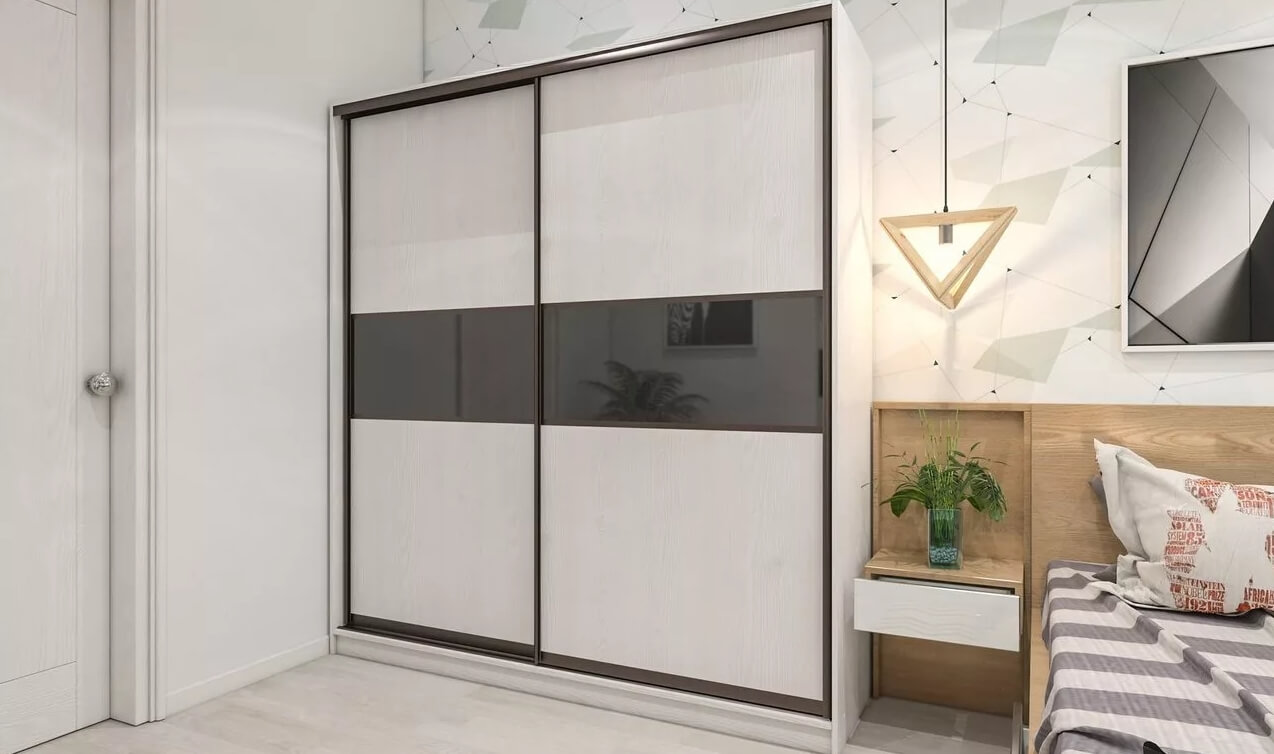 /Светлый шкаф-купе в спальню №102 с темными вставками на заказ